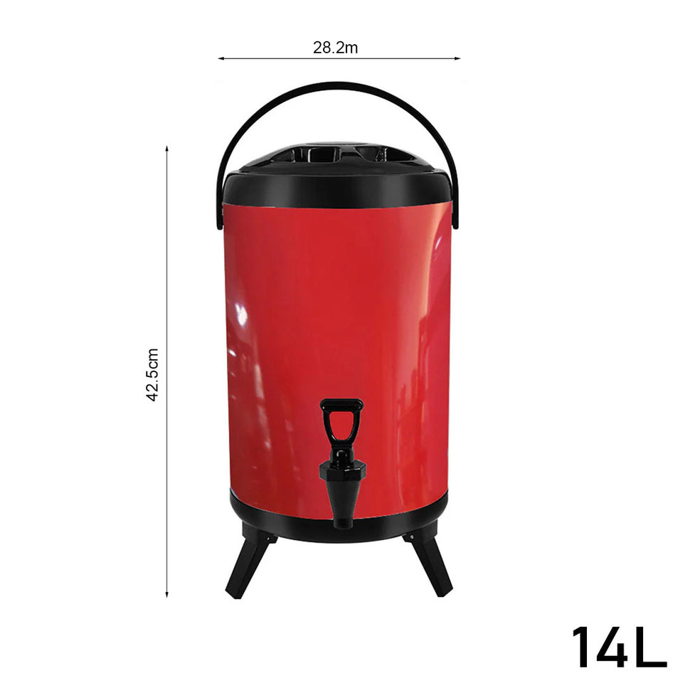 SOGA 4X 14L Stainless Steel Insulated Milk Tea Barrel Hot and Cold Beverage Dispenser Container with Faucet Red