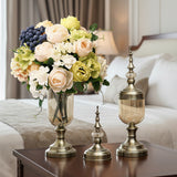 SOGA 2x Clear Glass Flower Vase with Lid and White Flower Filler Vase Bronze Set