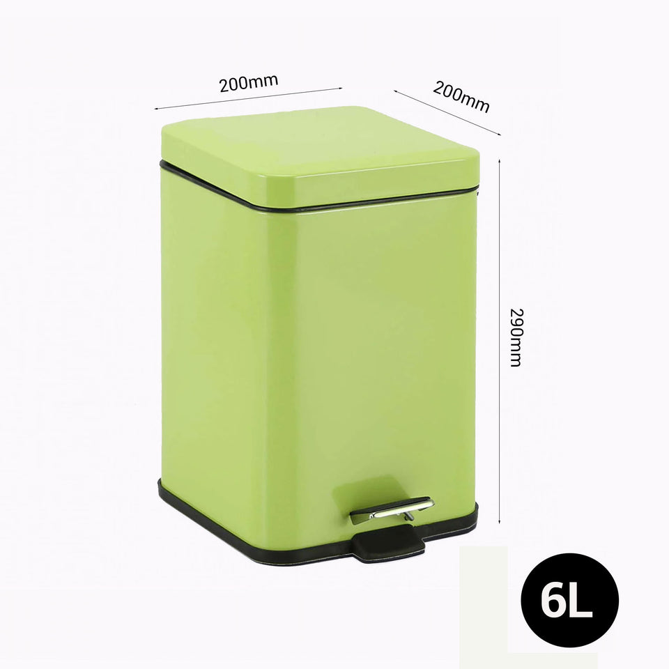 SOGA Foot Pedal Stainless Steel Square Trash Bin Green 6L