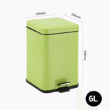 SOGA Foot Pedal Stainless Steel Square Trash Bin Green 6L