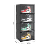 SOGA 2X 4 Tier Black Portable Shoe Organiser Sneaker Footwear Folding Plastic Bin Stackable Storage Box with Magnetic Door