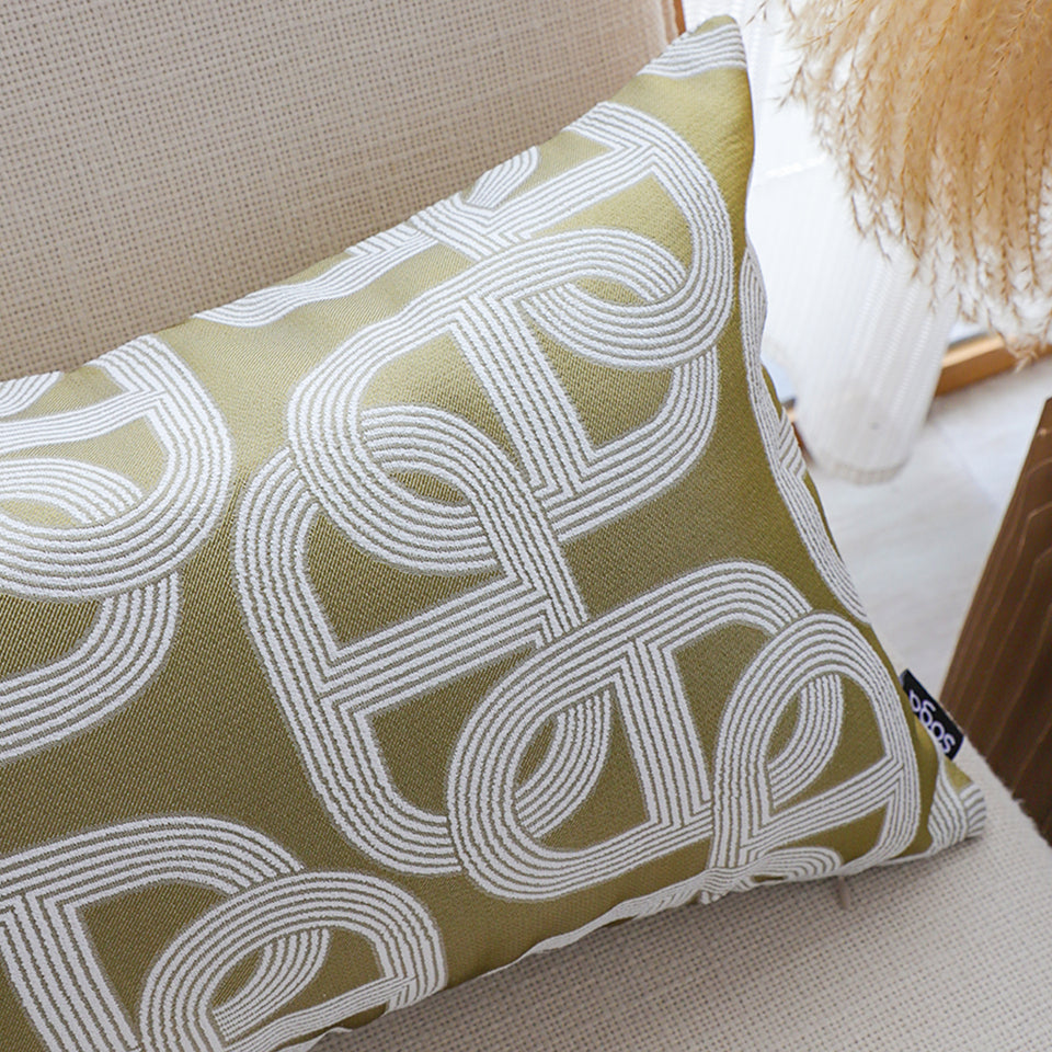 SOGA 2X 35cm Artistic Olive Green White Geometric Pattern Throw Pillow