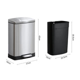 SOGA Foot Pedal Stainless Steel Rubbish Recycling Garbage Waste Trash Bin Rectangular Shape 12L Silver