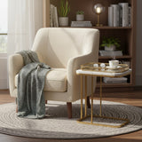 SOGA Home & Living Bundle – White Stone Side Table & Gold Mirror Tray Organizer for Home
