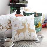 SOGA 2-Pack 45cm White & Gold Christmas Reindeer Throw Pillows