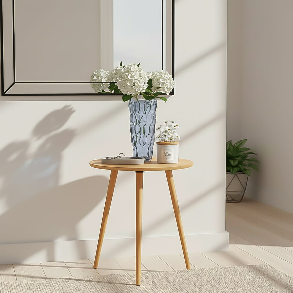 SOGA Home & Living Bundle – Walnut Side Coffee Table & Grey Glass Vase for Modern Home Decor