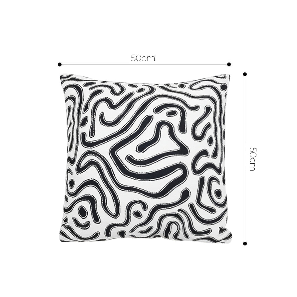 SOGA 2X 50cm Black White Abstract Swirl Pattern Decorative Throw Pillow