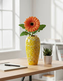 SOGA 35x17cm Yellow with White Mini Floral Large Ceramic Flower Vase Elegant Living Room Home Decor