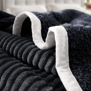 SOGA Black Throw Blanket Warm Cozy Double Sided Thick Flannel Coverlet Fleece Bed Sofa Comforter