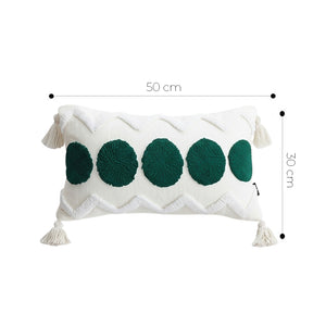 SOGA 2X 30cm Cream Green Circle Pom Chevron Tassel Decorative Pillow