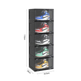 SOGA 5 Tier Black Portable Shoe Organiser Sneaker Footwear Folding Plastic Bin Stackable Storage Box with Magnetic Door