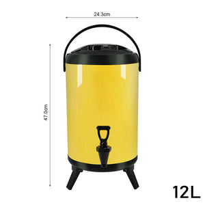 SOGA 2X 12L Stainless Steel Insulated Milk Tea Barrel Hot and Cold Beverage Dispenser Container with Faucet Yellow