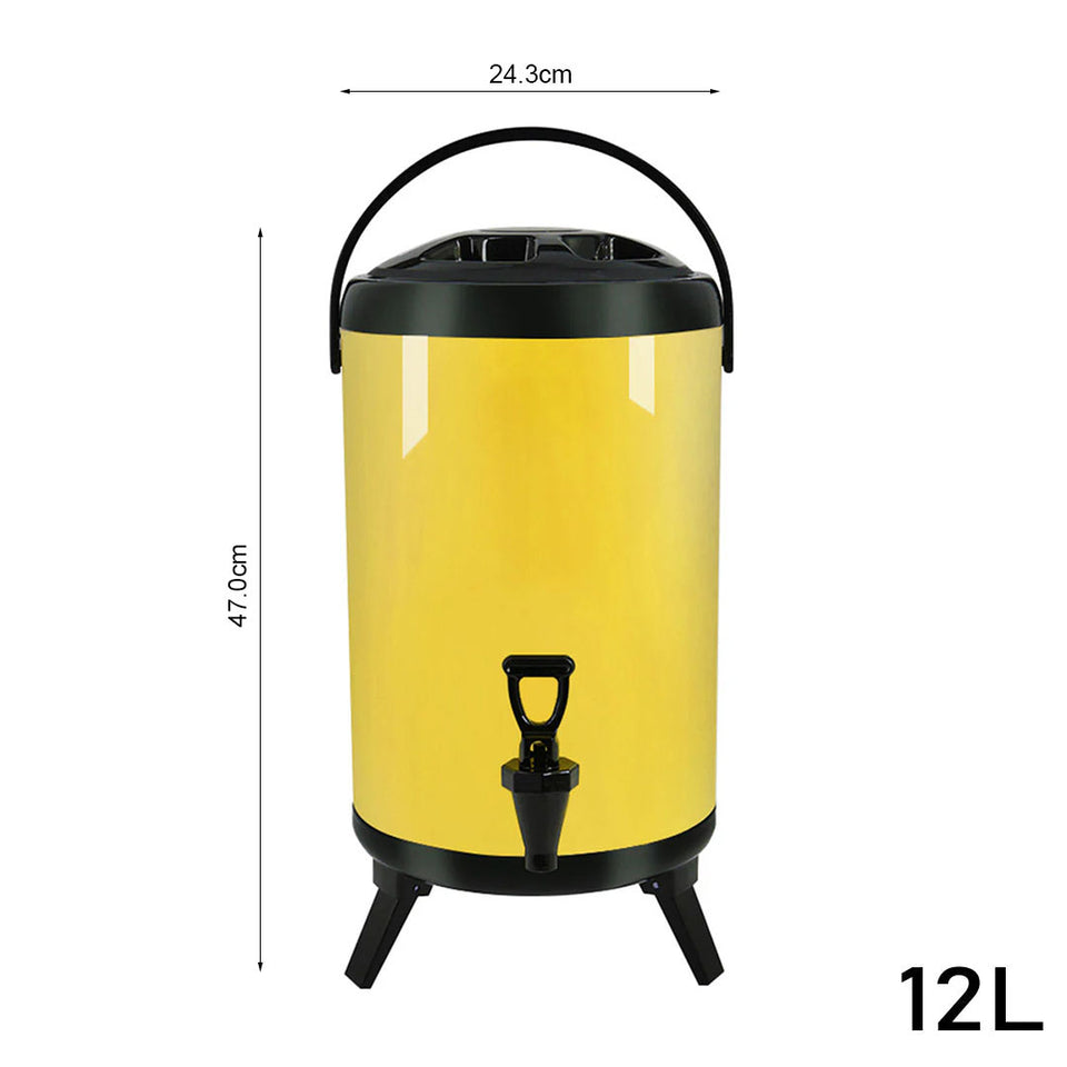 SOGA 2X 12L Stainless Steel Insulated Milk Tea Barrel Hot and Cold Beverage Dispenser Container with Faucet Yellow