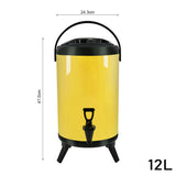 SOGA 2X 12L Stainless Steel Insulated Milk Tea Barrel Hot and Cold Beverage Dispenser Container with Faucet Yellow