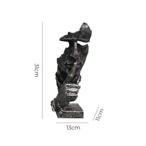SOGA 31cm Black Resin Sculpture Silent Shush Face Design Modern Art for Home Decor