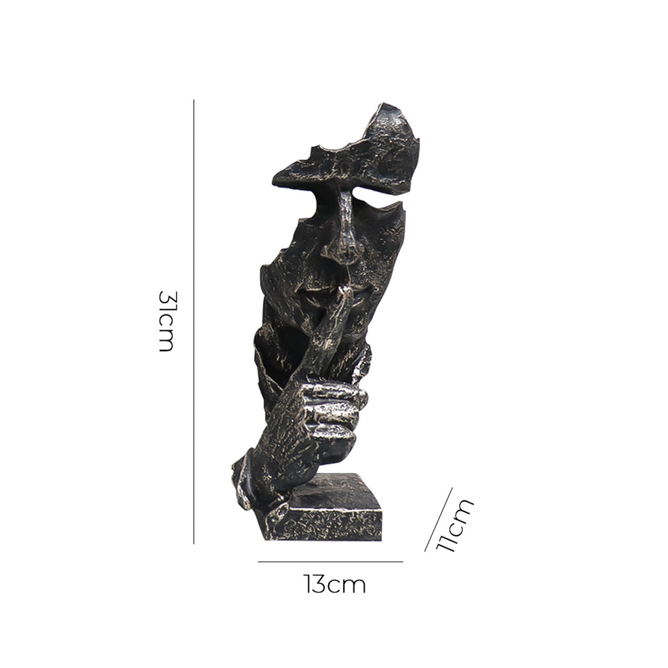 SOGA 31cm Black Resin Sculpture Silent Shush Face Design Modern Art for Home Decor