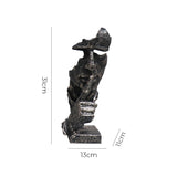 SOGA 31cm Black Resin Sculpture Silent Shush Face Design Modern Art for Home Decor