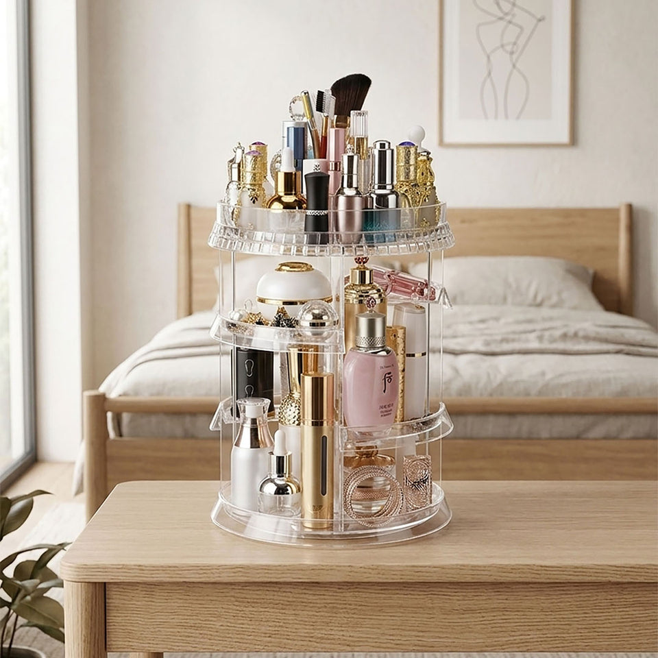 SOGA 360 Degree Rotating Makeup Organiser Cosmetics Holder Display Stand Skincare Home Decor