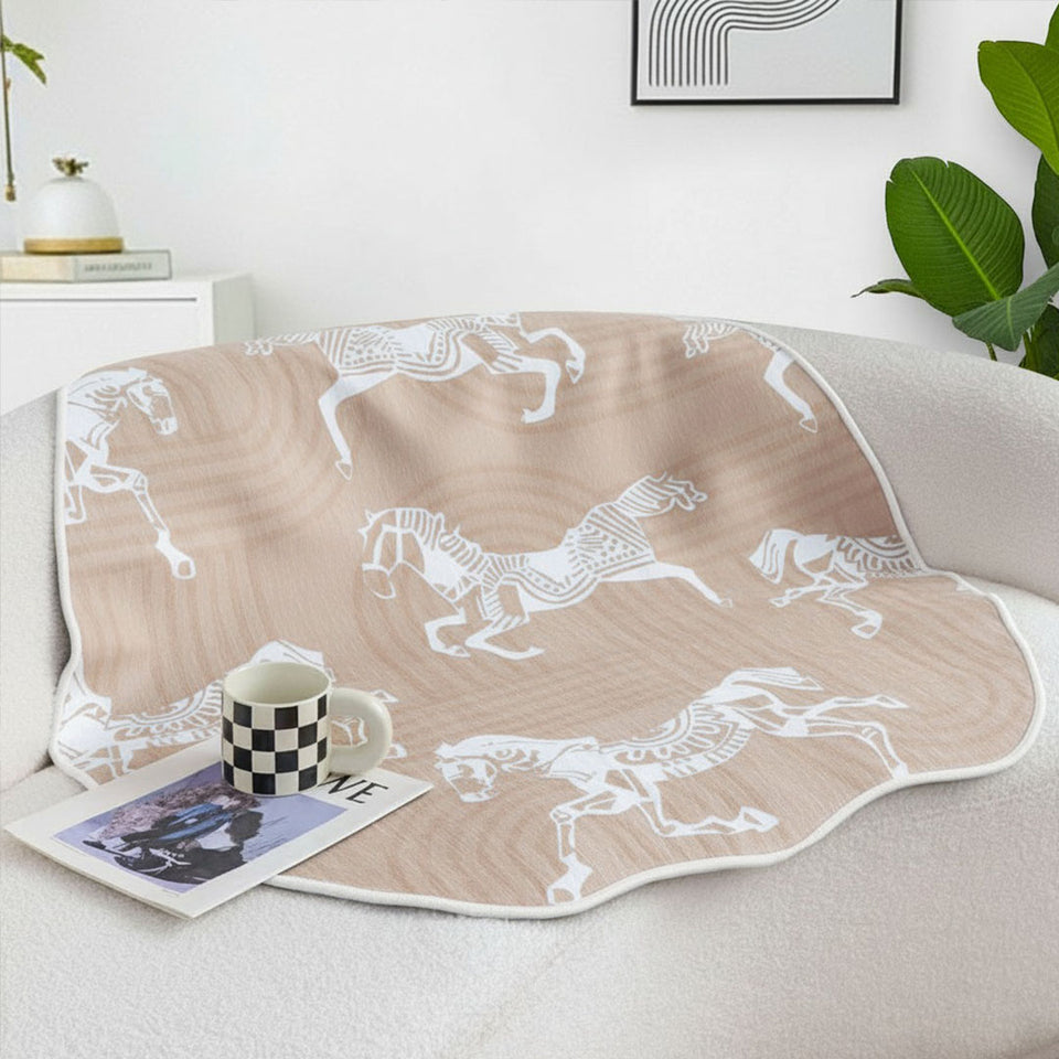 SOGA One-Seater Beige Horse Print 90x90cm Throw Blanket Sofa Cover