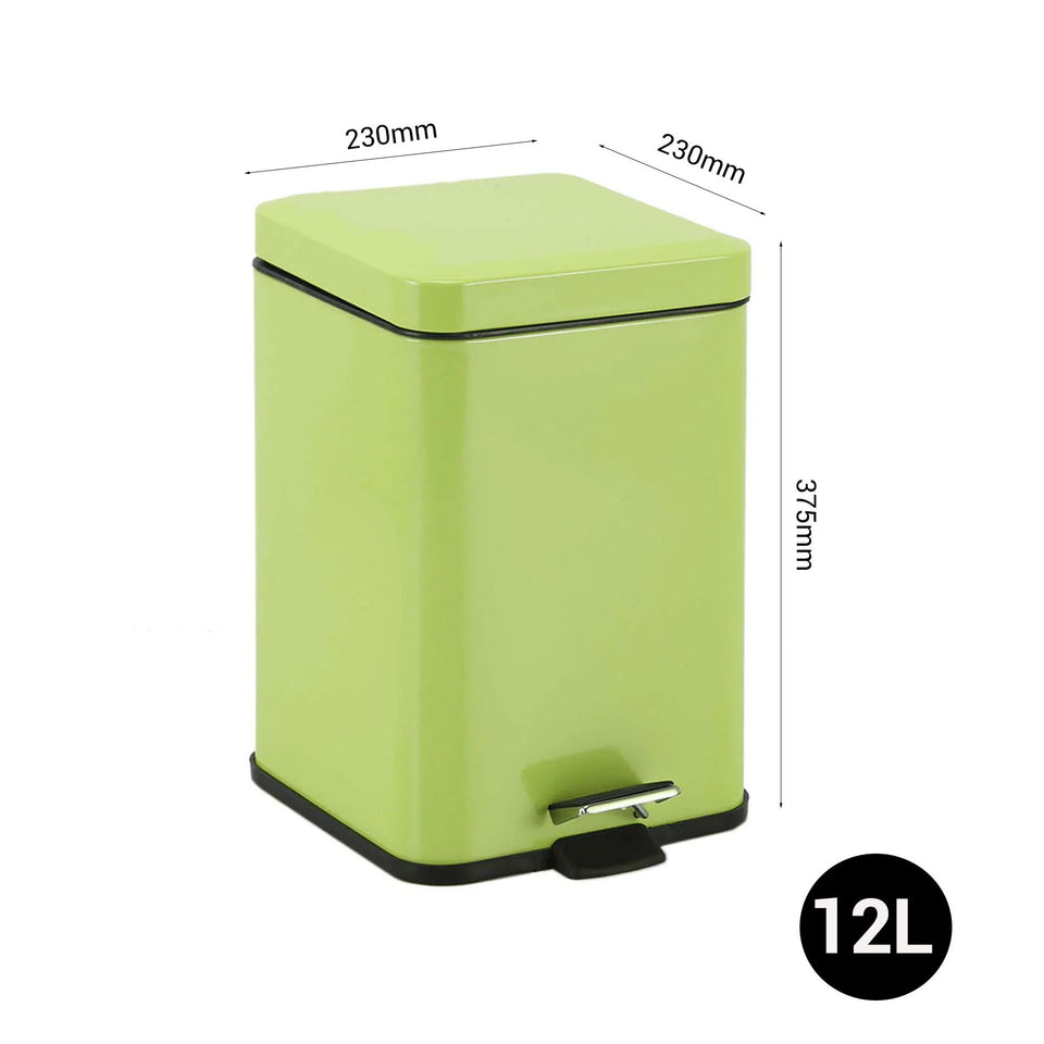 SOGA 4X Stainless Steel Foot Pedal Bin Square Green 12L