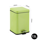 SOGA 4X Stainless Steel Foot Pedal Bin Square Green 12L