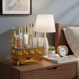 SOGA 3 Tier Golden Yellow Multifunctional Countertop Cosmetic Storage Makeup Skincare Holder Jewelry Cabinet Bathroom Desk Drawer Vanity Organiser