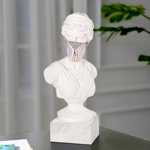 SOGA 45cm White Classical Bust Sculpture Resin with Gold Striped Mask for Modern Home Decor