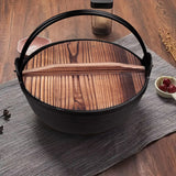 SOGA 2X 25cm Cast Iron Japanese Style Sukiyaki Tetsu Nabe Shabu Hot Pot with Wooden Lid