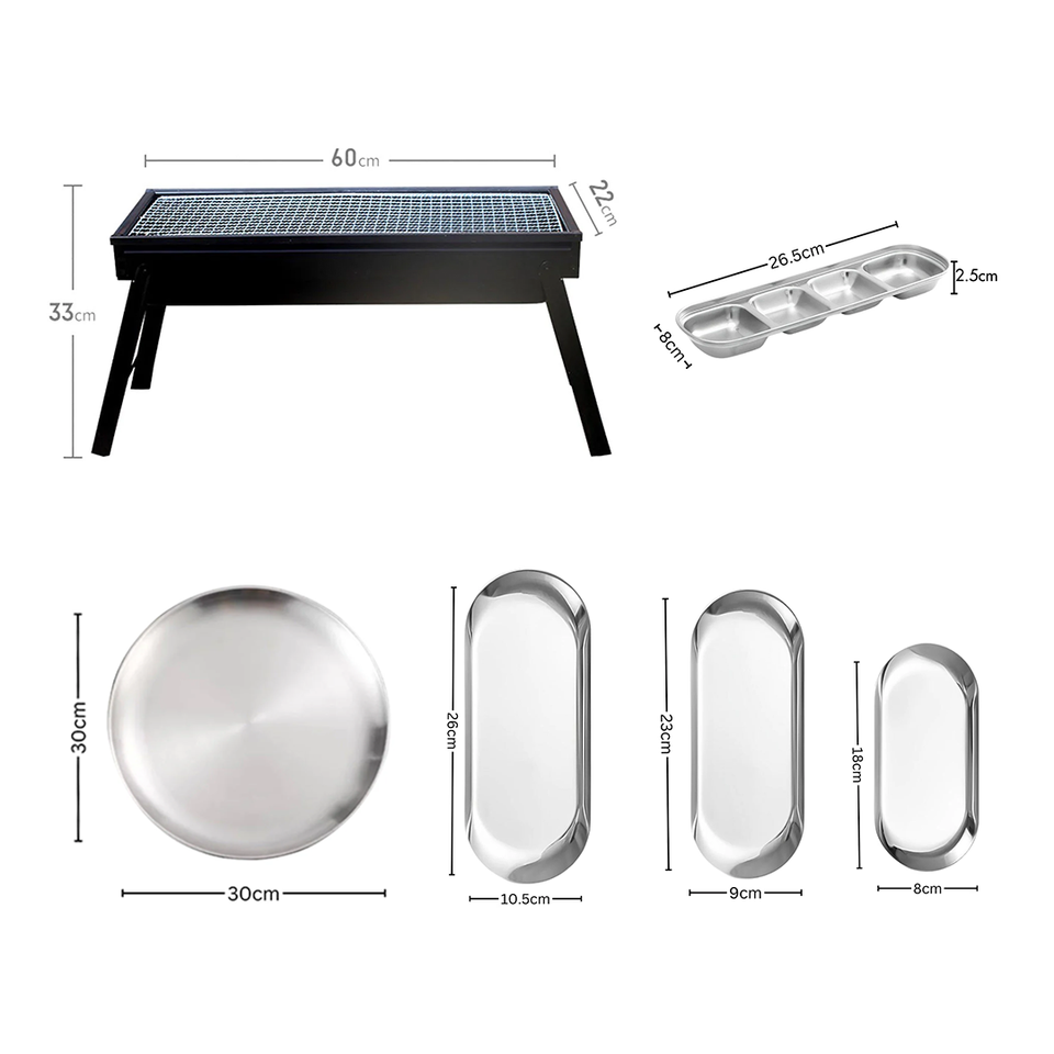 SOGA Kitchenware Bundle – Portable Charcoal Grill, Silver Grilling Plate, Nordic Plate & Sauce Pan