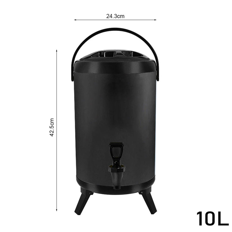SOGA 8X 10L Stainless Steel Insulated Milk Tea Barrel Hot and Cold Beverage Dispenser Container with Faucet Black
