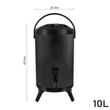 SOGA 8X 10L Stainless Steel Insulated Milk Tea Barrel Hot and Cold Beverage Dispenser Container with Faucet Black