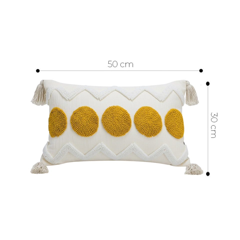 SOGA 30cm Cream Yellow Circle Pom Chevron Tassel Decorative Pillow