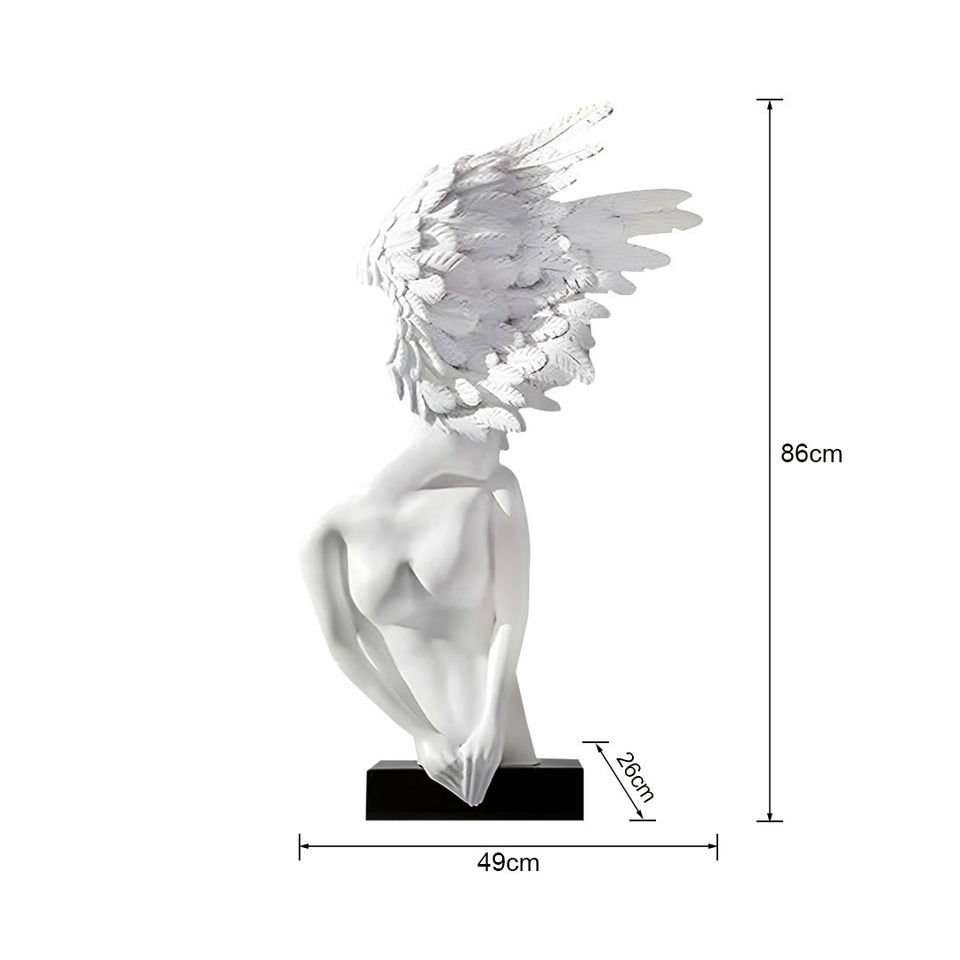 SOGA 86cm Modern White Winged Figure Sculpture with Artificial Marble Base for Home Decor