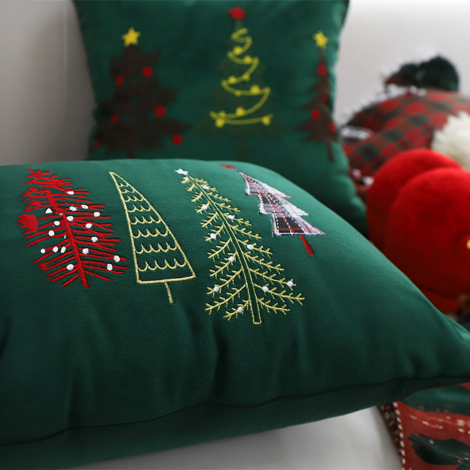 SOGA 2-Pack 30cm Dark Green Christmas Forest Embroidered Lumbar Pillows