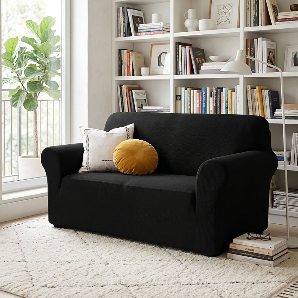 SOGA 2-Seater Black Sofa Cover Couch Protector High Stretch Lounge Slipcover Home Decor
