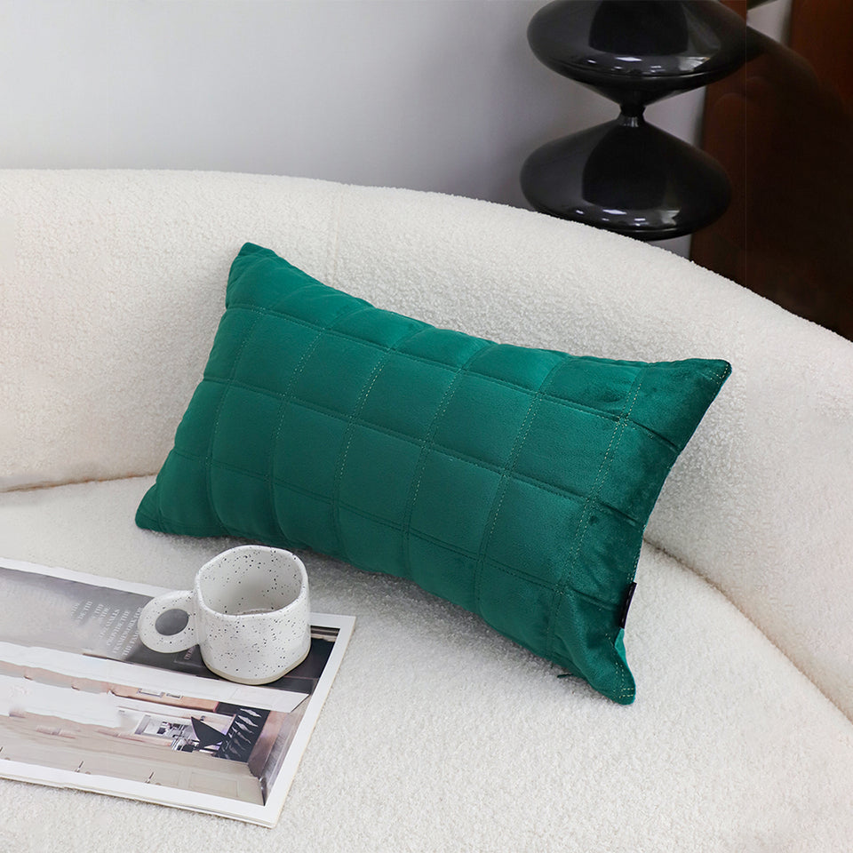 SOGA 2X 30cm Green Velvet Quilted Grid Pattern Decorative Throw Pillow