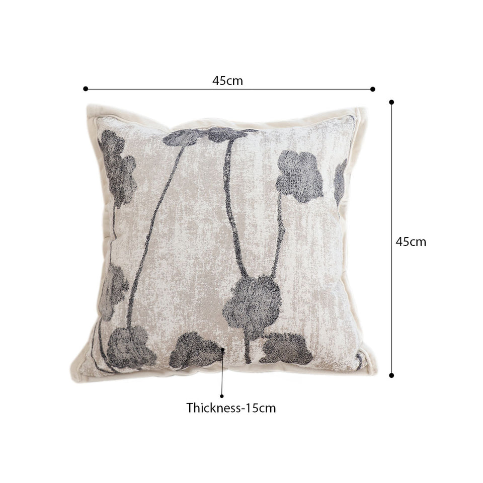 SOGA 45cm Modern Gray Floral Stem Pattern Contemporary Throw Pillow