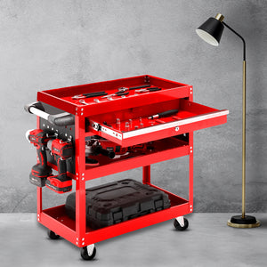 SOGA 3-Tier Red Tool Storage Cart with Drawer & Hooks