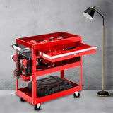 SOGA 3-Tier Red Tool Storage Cart with Drawer & Hooks