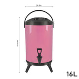 SOGA 16L Stainless Steel Insulated Milk Tea Barrel Hot and Cold Beverage Dispenser Container with Faucet Pink