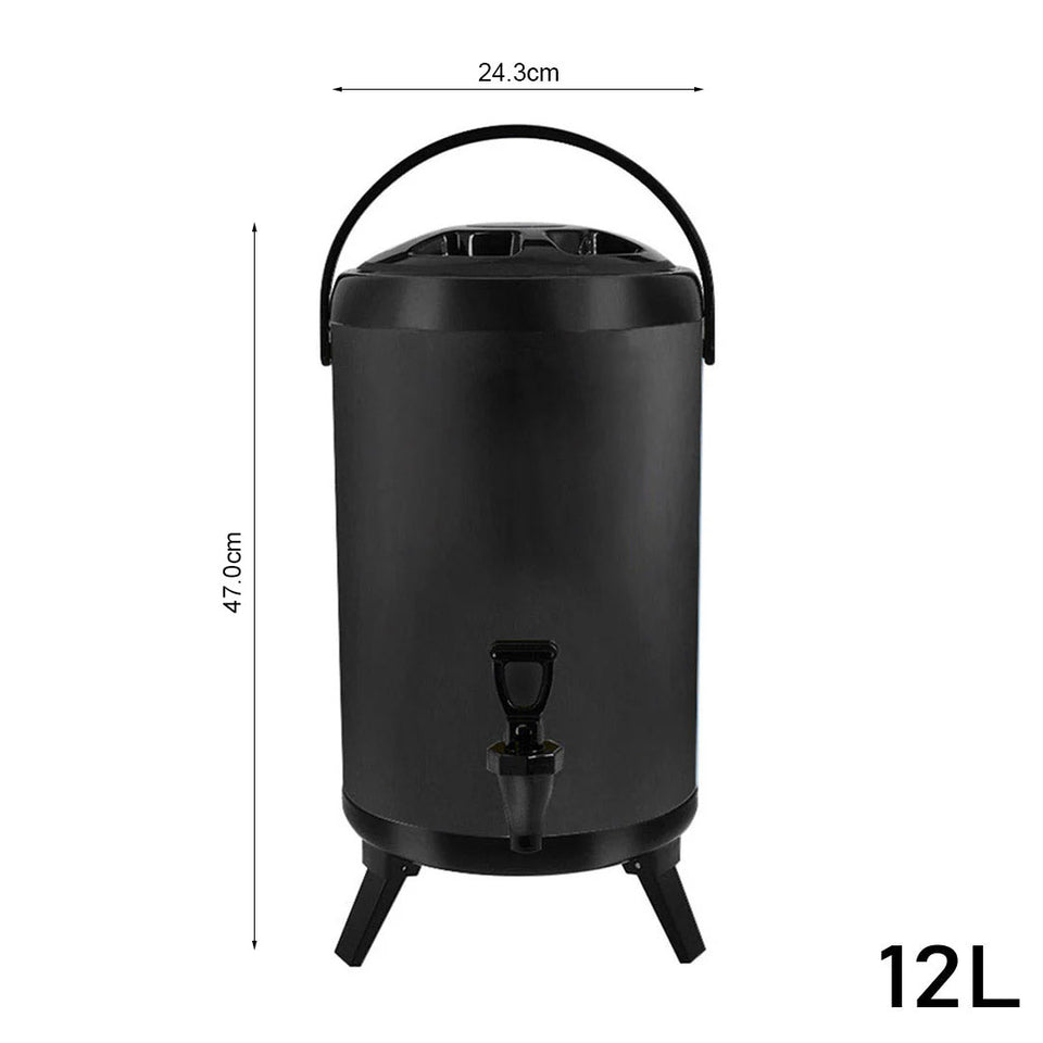 SOGA 12L Stainless Steel Insulated Milk Tea Barrel Hot and Cold Beverage Dispenser Container with Faucet Black