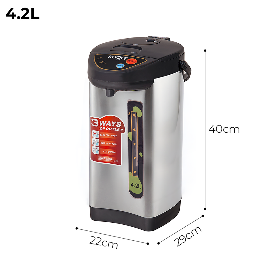 SOGA 4.2L Silver Electric Kettle Water Boiler 3 Dispensing Modes Keep Warm
