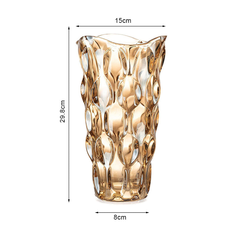 SOGA 29.8cm Golden Amber Glass Crystal Vase Elegant Modern Home Decor
