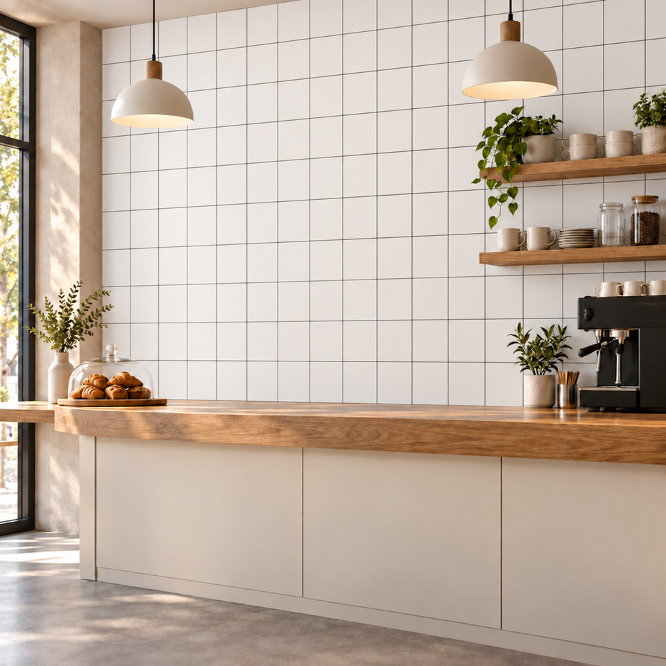 SOGA Peel & Stick Floor and Wall Tiles 30 x 60cm 10 Pack White Grid Tile Look