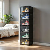 SOGA 2X 6 Tier Black Portable Shoe Organiser Sneaker Footwear Folding Plastic Bin Stackable Storage Box with Magnetic Door