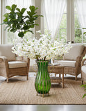 SOGA 51cm Green Glass Tall Floor Vase and 10pcs White Artificial Fake Flower Set