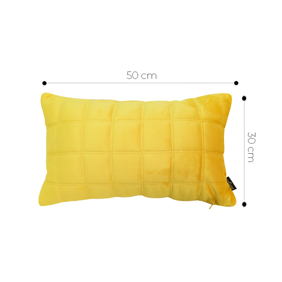 SOGA 2X 30cm Yellow Quilted Grid Pattern Decorative Throw Pillow
