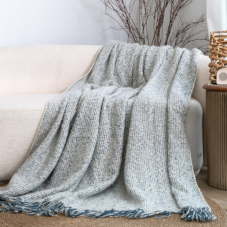SOGA 2X Light Blue-Gray Tassel Throw Blanket 160x200cm Soft Polyester