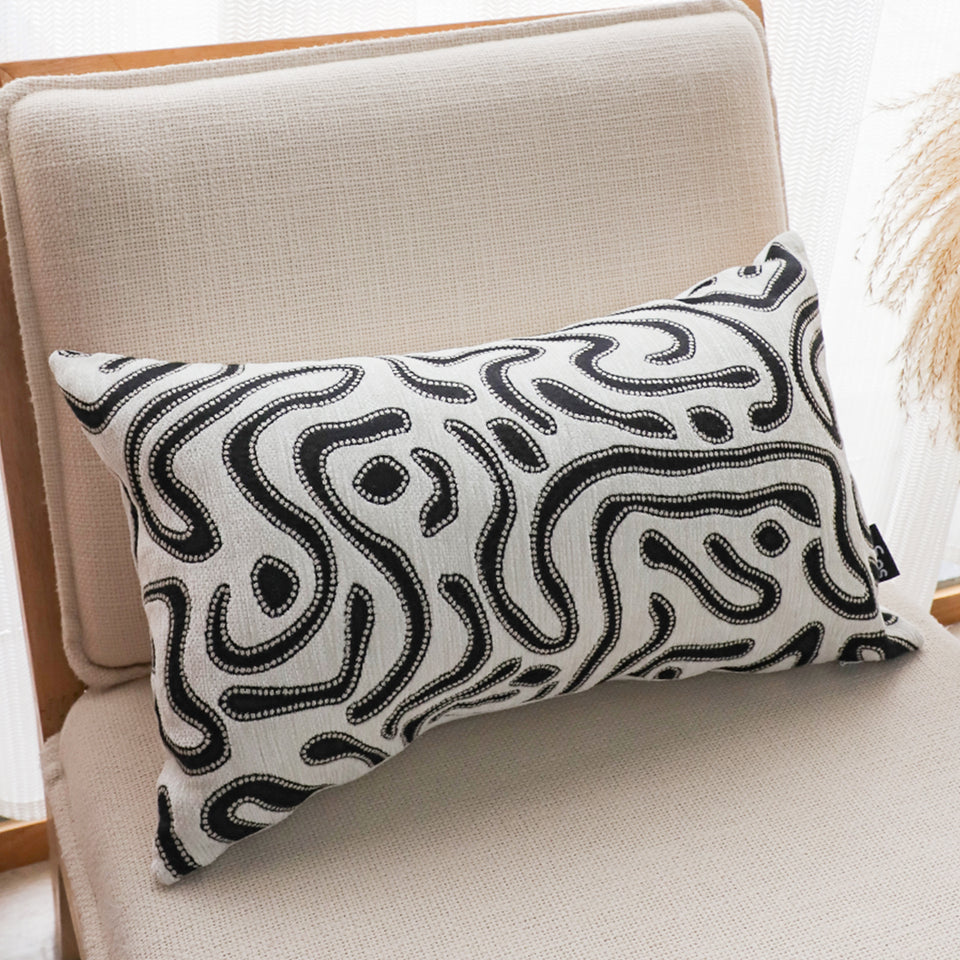SOGA 30cm Black White Abstract Swirl Pattern Decorative Throw Pillow
