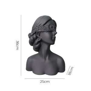 SOGA 36cm Black Resin Sculpture Blindfold Lady Bust Design for Home Decor